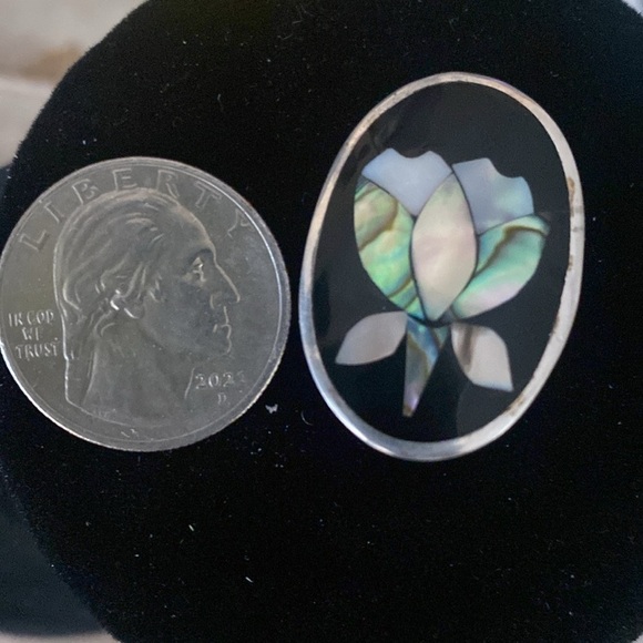 Vintage Alpaca Mexico onyx Abalone mother of pearl silver clip on earrings - Picture 7 of 7